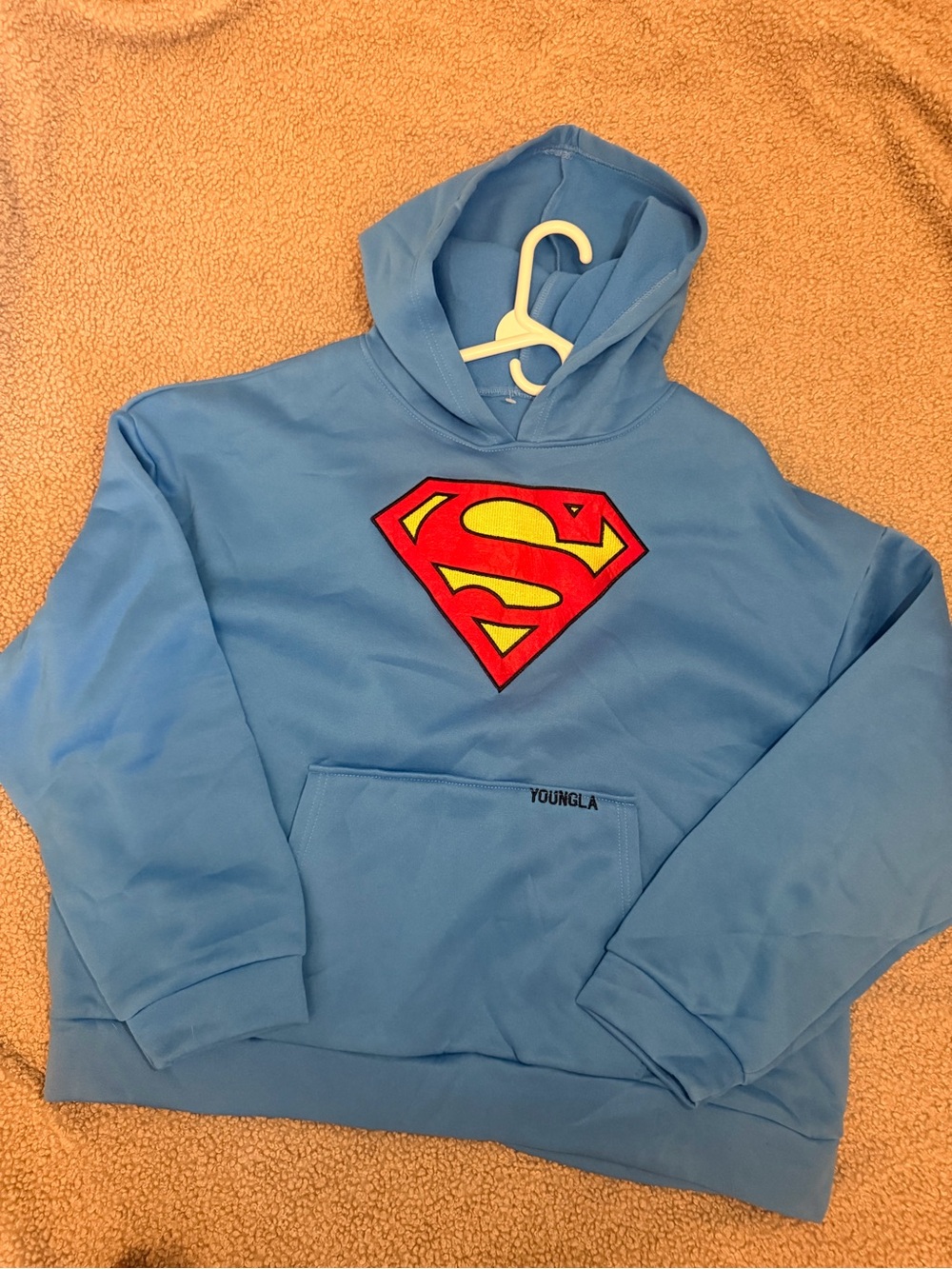 YoungLA Light Blue Hoodie with Red & Yellow Superman Emblem